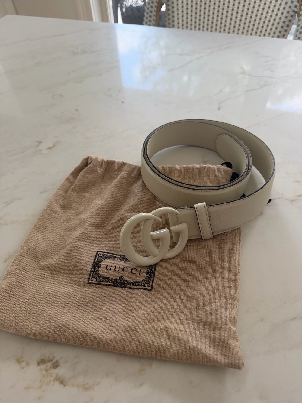 Gucci Cream Leather Belt with Interlocking Logo Buckle